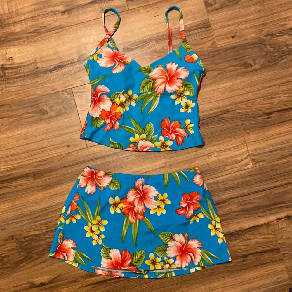 Liz Claiborne Hibiscus & Plumeria Tankini Swim Suit Set